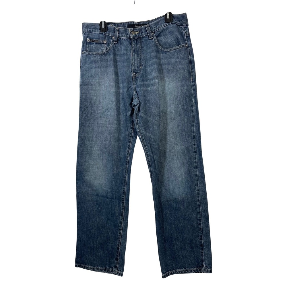Calvin Klein Jeans Mens 34 Relaxed Straight Blue Denim Cotton Pants